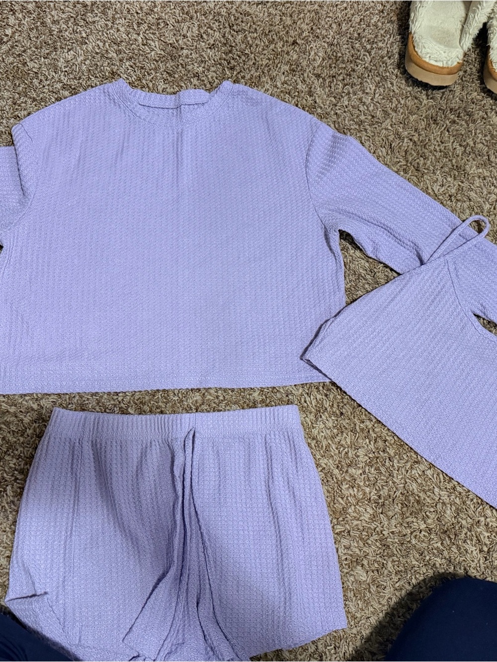 SHEIN Lavender Waffle Knit Pajama Set - Lilac Two-Piece